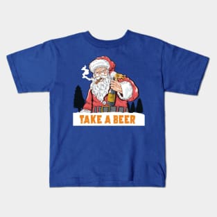 take a beer Santa Claus Cigar smoking pines Kids T-Shirt